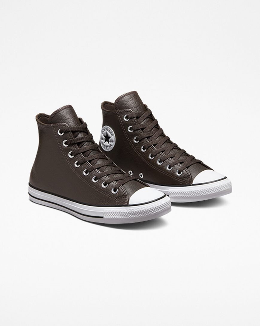 Men's Converse Chuck Taylor All Star Tumbled Leather High Top Shoes Brown / White / Black | AU 6C5E0V